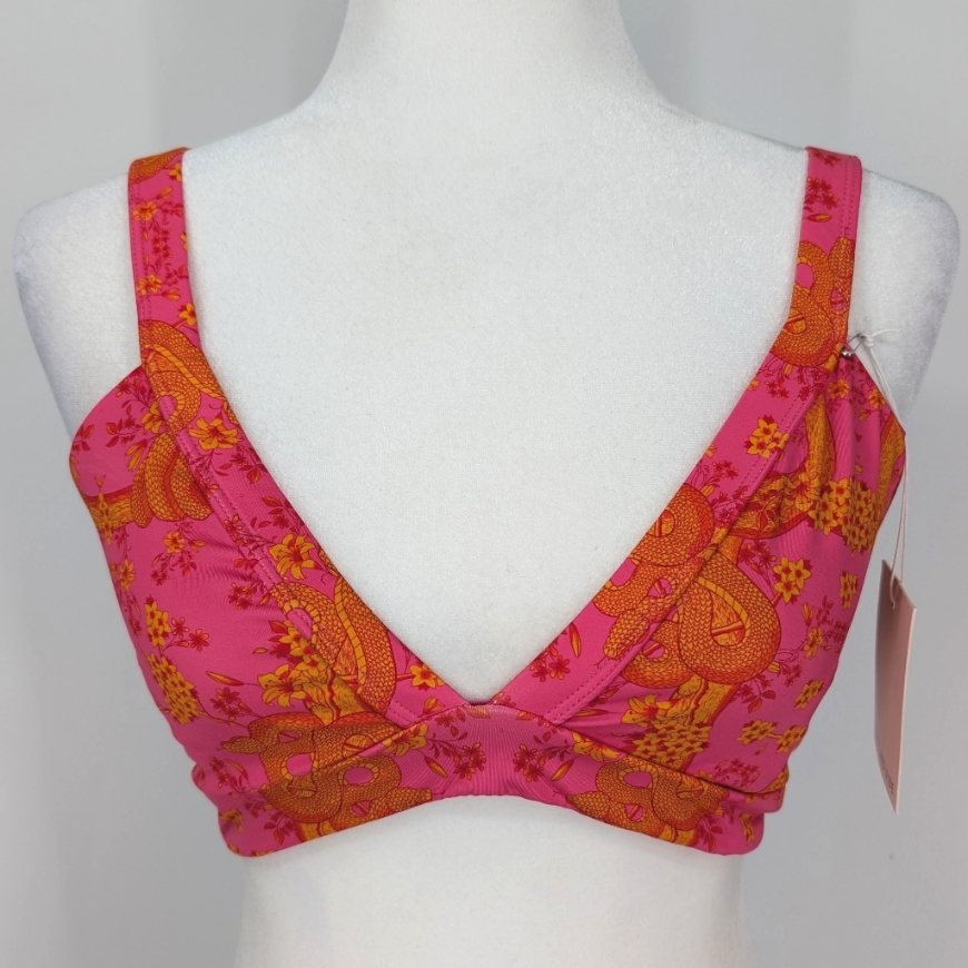 Kitty And Vibe Pink Orange Snake Floral Talia Vibe Banded Triangle Bikini Top D — image 4 of 8